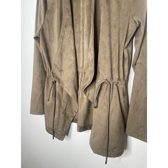 Blank NYC Faux Suede Draped Moto Jacket Small Olive Green Waterfall Open Front - Picture 7 of 11